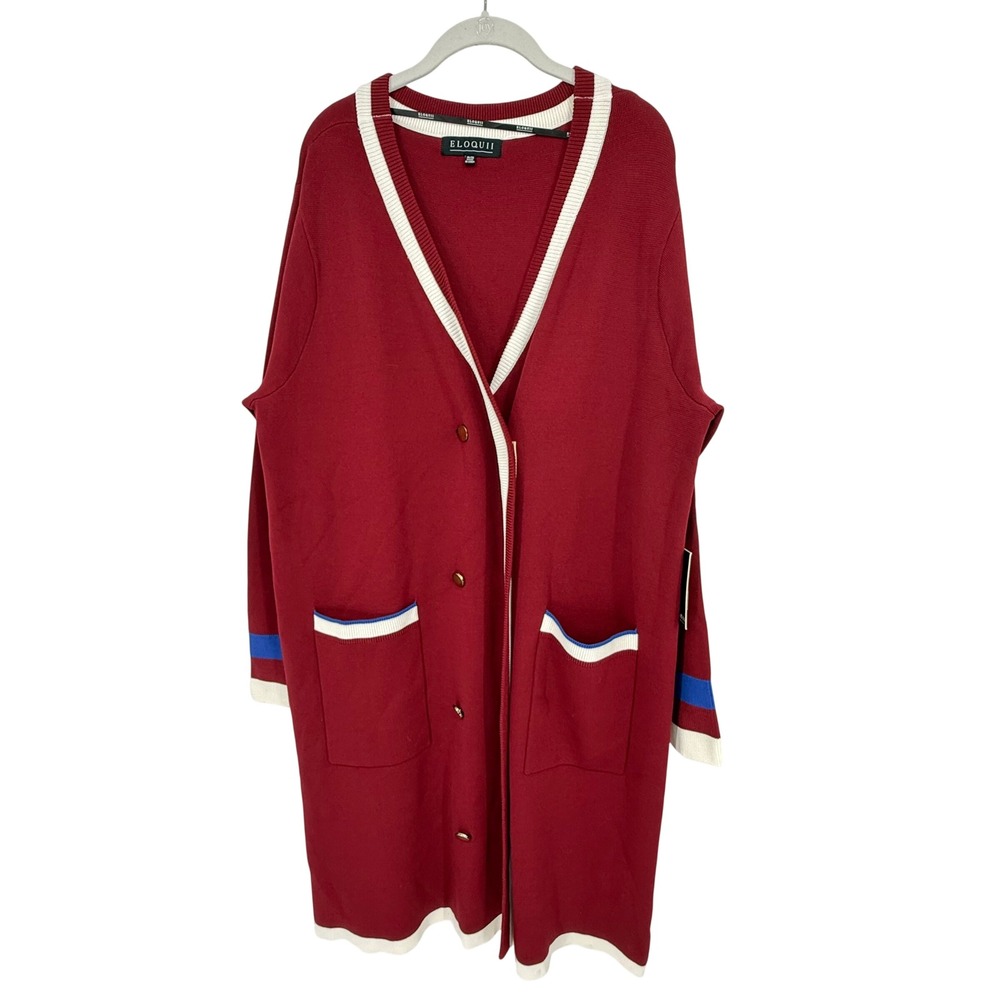 Eloquii Cardigan Dress Women 18/20 Burgundy NEW Longline Gold Button Duster Trim